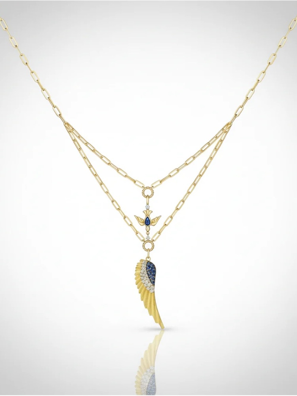 STUNNING DESIGNER HUEB 18K GOLD SAPPHIRE DIAMOND PENKA ASA LARIAT NECKLACE